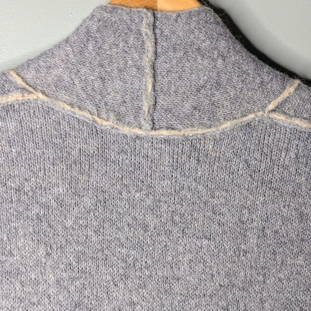MOTH Anthro Blue Grey Cream Faux Fur Lined Long Sleeve Cardigan M L